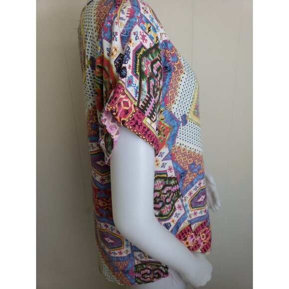 Papillon Boho Top Womens Large Aztec Ethnic Scarf Print Short Sleeve Raindrop - Picture 5 of 9